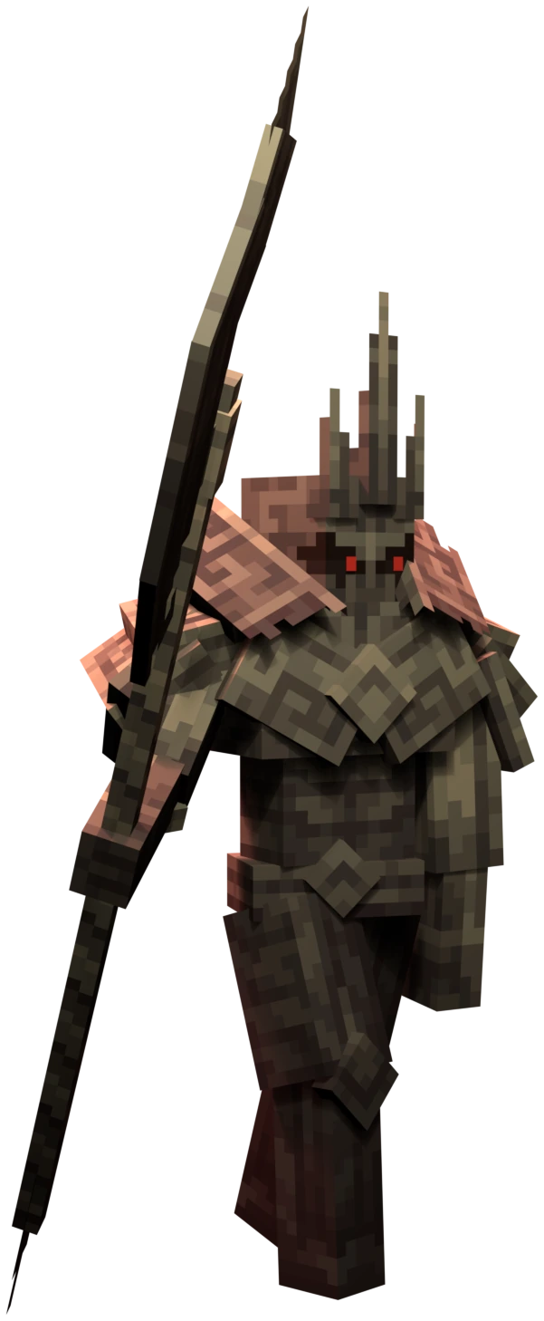 Vorgath, an armored knight in spiked gray plate with a horned, crimson-lined helm and glowing red eyes, gripping a massive greatsword in a torch-lit stone courtyard under a crescent moon