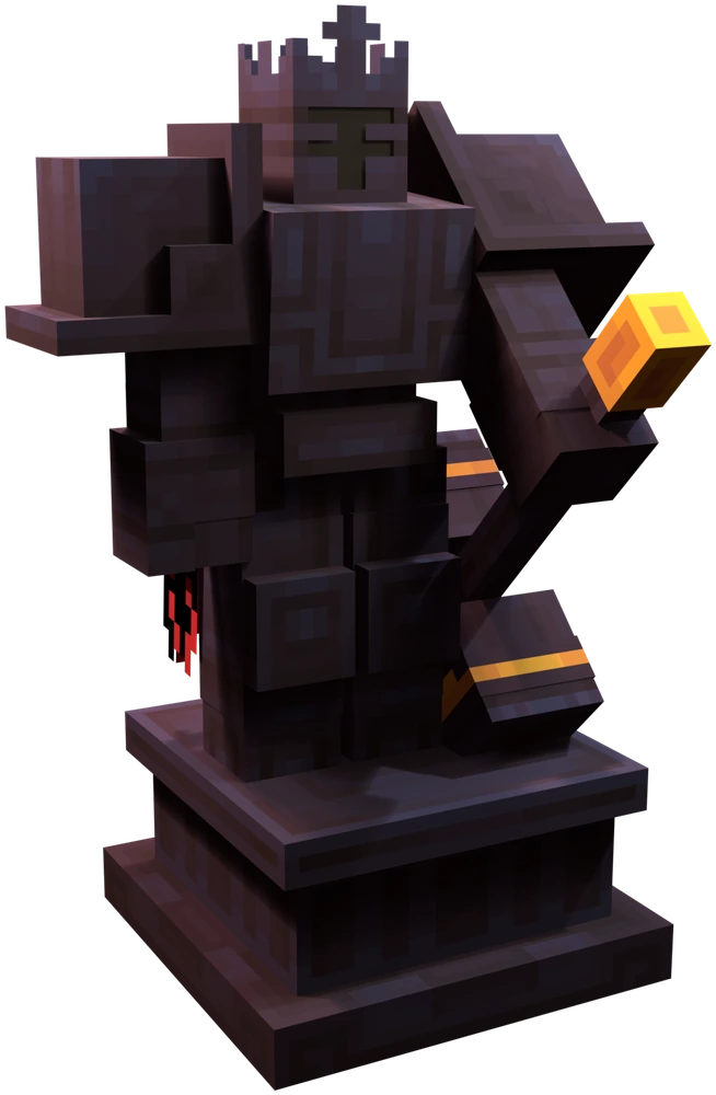 A towering stone Claim Core statue, a robed figure holding a glowing sigil, marking protected territory