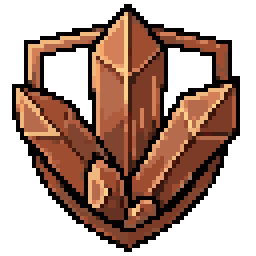The Vanguard emblem: a heraldic shield filled with copper crystal shards